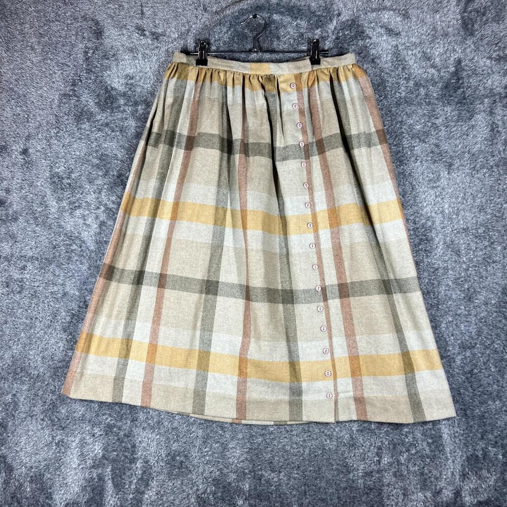 CENTURY Skirt Womens 14 Beige Pleated Midi Tweed Elastic Waist Button Vintage